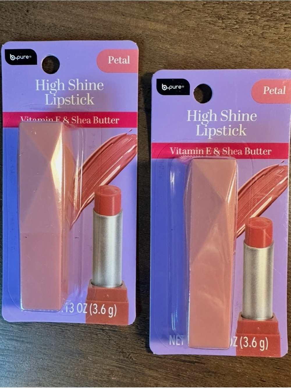 B Pure 2 Pk High Shine Lipstick Stick ~Petal~ with Shea Butter & Vitamin E NEW
